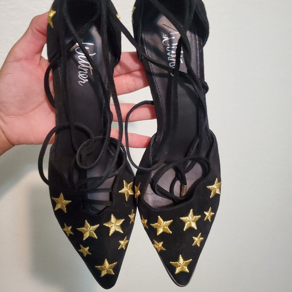 Wittner Black Suede Leather Star Heel Shoe